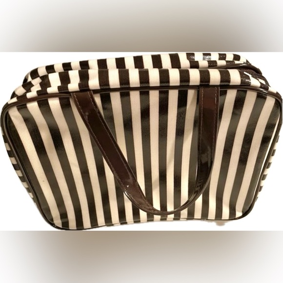 Vintage signature Henri Bendel Brown & White Striped Hanging Toiletry Bag - Picture 3 of 8